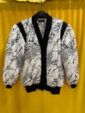 Perlita 100% Silk Quilted Black and White Patterned Puffer Jacket Large