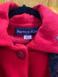 80s Vtg Herman Kay Red Wool Blend Button-Up Coat Blue Patterned Scarf size 4p