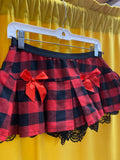 J Templeton Grunge punk plaid mini skirt black floral lace red bow Medium Large