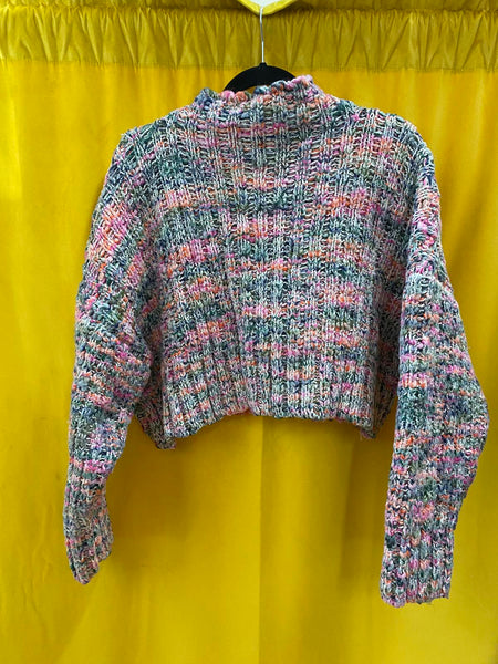 Free People Multicolor Ribbed Knit Cropped Sweater