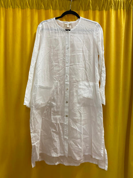 White Long Sleeve Eileen Fisher Button-Up Dress with Pockets Size Petite Medium
