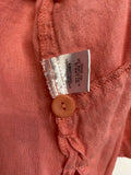 Flax Peach Pink Linen Button-Up Loose Fit Batwing Shirt - Medium
