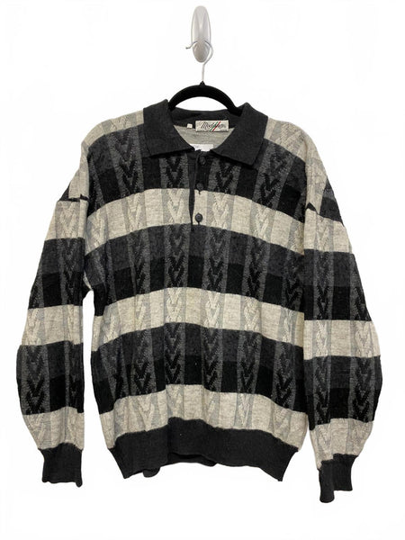 Modango Made in Italy Wool Blend Sweater Black Gray Striped Size Large