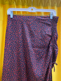 ZARA Women's Navy Multicolor Floral Midi Skirt with Side Drawstring Detail Large