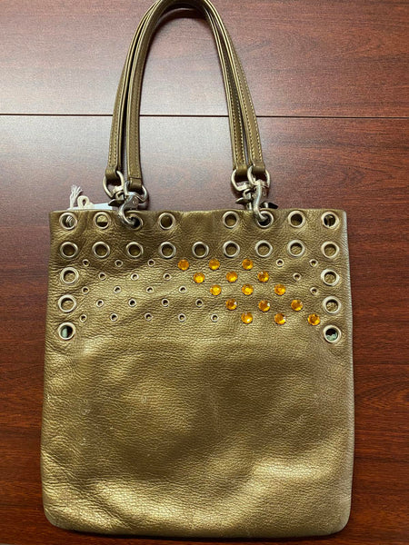 Hobo International Gold Leather Handbag with Grommet Detailing