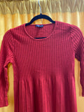 Eileen Fisher Ribbed Pleated 100% Wool Long Sleeve Dress in Rust Red size XS