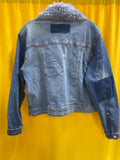 Buffalo David Bitton Women's Denim Jacket with Light Blue Faux Fur Collar Medium