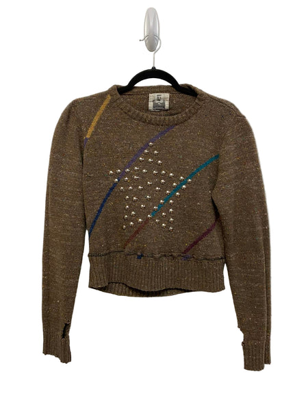 Anthropologie Furst ofa Kind Brown Sweater Studded Front Detail Distressed Small