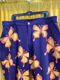 Men's Casual Purple Pants with Yellow and Orange Butterfly Print