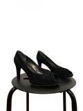 Stuart Weitzman Black Suede Peep Toe Platform Heels 7.5M