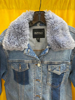 Buffalo David Bitton Women's Denim Jacket with Light Blue Faux Fur Collar Medium