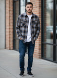Fox Plaid Flannel Button-Up Shirt Gray Brown Black Long Sleeve Men's Large