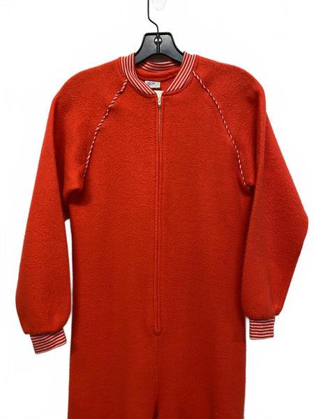 Mary Barron Vintage Women's Red Fleece Jumpsuit Onesie Pajamas Zip Front Small
