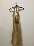 Gold Halter Jones New York Neck Maxi Dress 100% Silk Size 4