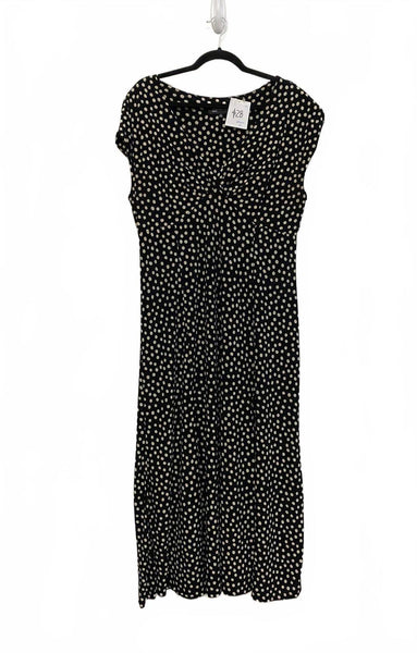 Jones NY Cute Black Polka Dot Cap Sleeve Midi Dress Stretchy Size 16