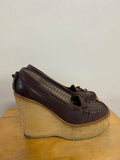 See by Chloé Brown Leather Wedge Shoes Size 7/38 Designer Fall Preppy