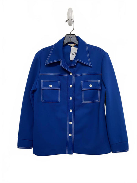 Blue Women's Button-Up Shirt Contrast Stitching Dagger Collar True Vintage 16