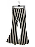 Killstar Black White Striped Stretchy Bodycon Flare Pants Size Large 29”