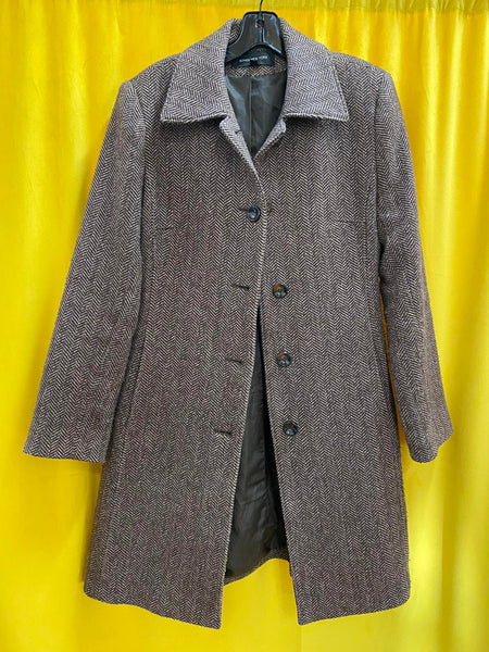 Jones New York Women's Brown Herringbone Wool Blend Coat Size 6