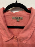 Flax Peach Pink Linen Button-Up Loose Fit Batwing Shirt - Medium