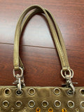 Hobo International Gold Leather Handbag with Grommet Detailing