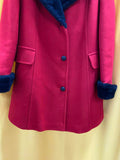 Women's Jesse Green Furriers Red Wool Blend Coat Faux Fur Collar Cuffs Medium