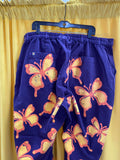 Men's Casual Purple Pants with Yellow and Orange Butterfly Print