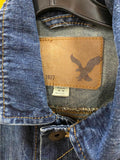 American Eagle Men's Dark Wash Denim Jacket Gold Thread Medium