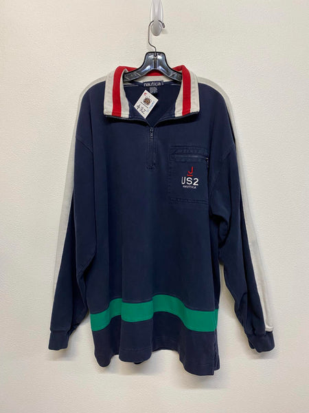 Nautica Mens Pullover Sweatshirt with Quarter Zip Size XL 100% Cotton Zip Pocket