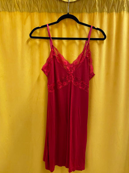 Victorias Secret Red Lace Trim Women's Chemise Nightgown Size Large