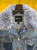 Buffalo David Bitton Women's Denim Jacket with Light Blue Faux Fur Collar Medium