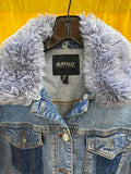 Buffalo David Bitton Women's Denim Jacket with Light Blue Faux Fur Collar Medium
