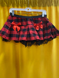 J Templeton Grunge punk plaid mini skirt black floral lace red bow Medium Large