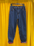Vintage Y2K Casual Dark Blue Denim Jeans with Pink Plaid Flannel Lining