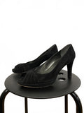 Stuart Weitzman Black Suede Peep Toe Platform Heels 7.5M