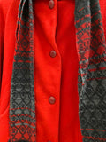 80s Vtg Herman Kay Red Wool Blend Button-Up Coat Blue Patterned Scarf size 4p