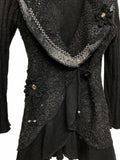 Sioni Black Y2K Women's Sweater Cardigan Decorative Collar Floral Accents S/M