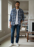 Jachs Navy Blue Plaid Button Front Midweight Flannel Shirt Nordstrom Mens Medium