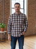 RYE Regular Plaid Button-Up Shirt Brown White Blue Yellow Men's Large Cotton