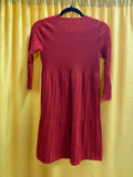 Eileen Fisher Ribbed Pleated 100% Wool Long Sleeve Dress in Rust Red size XS