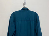 90s Structure Raw Silk Mens Casual Button-Up Long Sleeve Shirt Teal Blue Size S