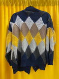 Men's Argyle Pattern Button-Up Textured Multicolored Cardigan Sweater Size Large