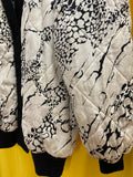 Perlita 100% Silk Quilted Black and White Patterned Puffer Jacket Large