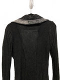 Sioni Black Y2K Women's Sweater Cardigan Decorative Collar Floral Accents S/M