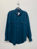90s Structure Raw Silk Mens Casual Button-Up Long Sleeve Shirt Teal Blue Size S