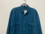 90s Structure Raw Silk Mens Casual Button-Up Long Sleeve Shirt Teal Blue Size S