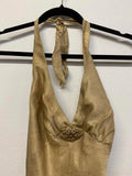 Gold Halter Jones New York Neck Maxi Dress 100% Silk Size 4