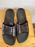Franco Sarto Brown Croc-Embossed Leather Slide Sandals