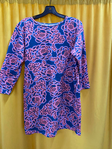 Vintage Blue and Pink Floral Patterned Women's Dress