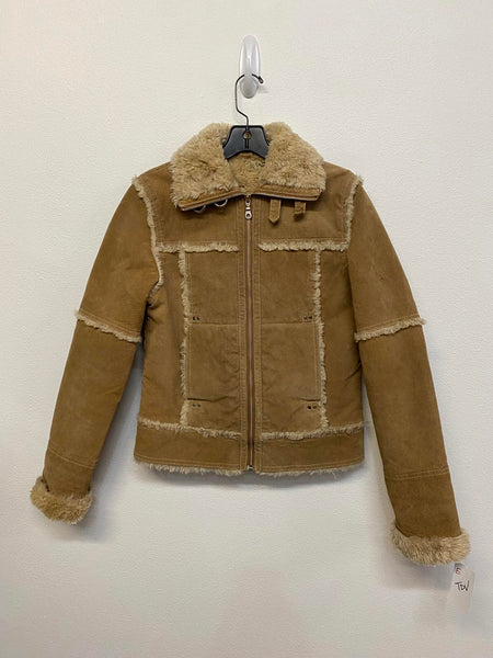 Wilson’s Leather Light Brown Tan Suede Faux Shearling Jacket for Women XS